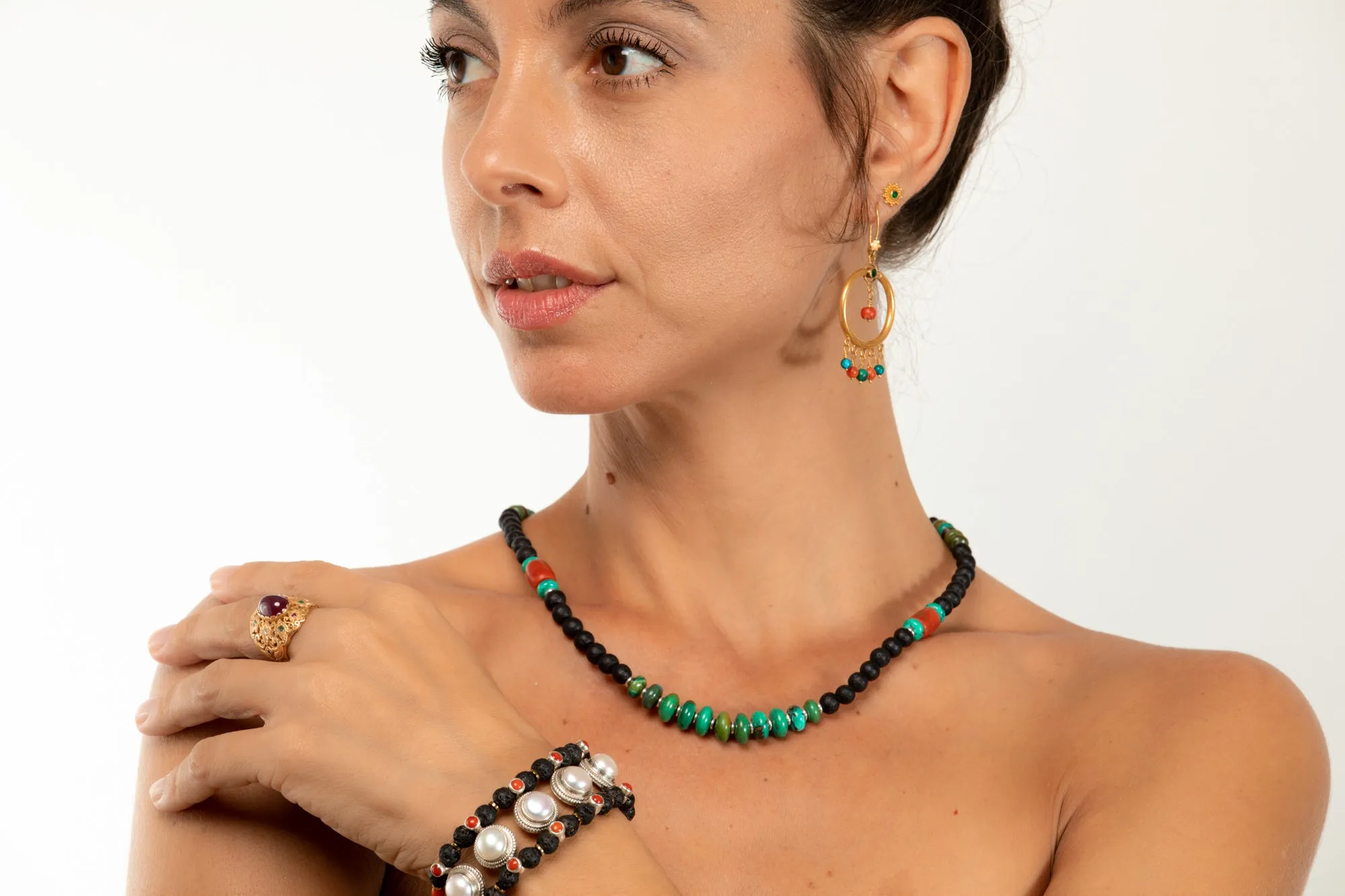 Pearl Setting Bracelet  with Lava