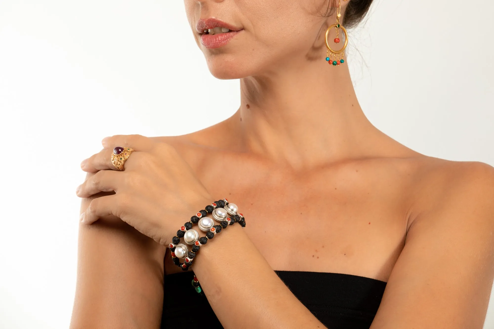 Pearl Setting Bracelet  with Lava