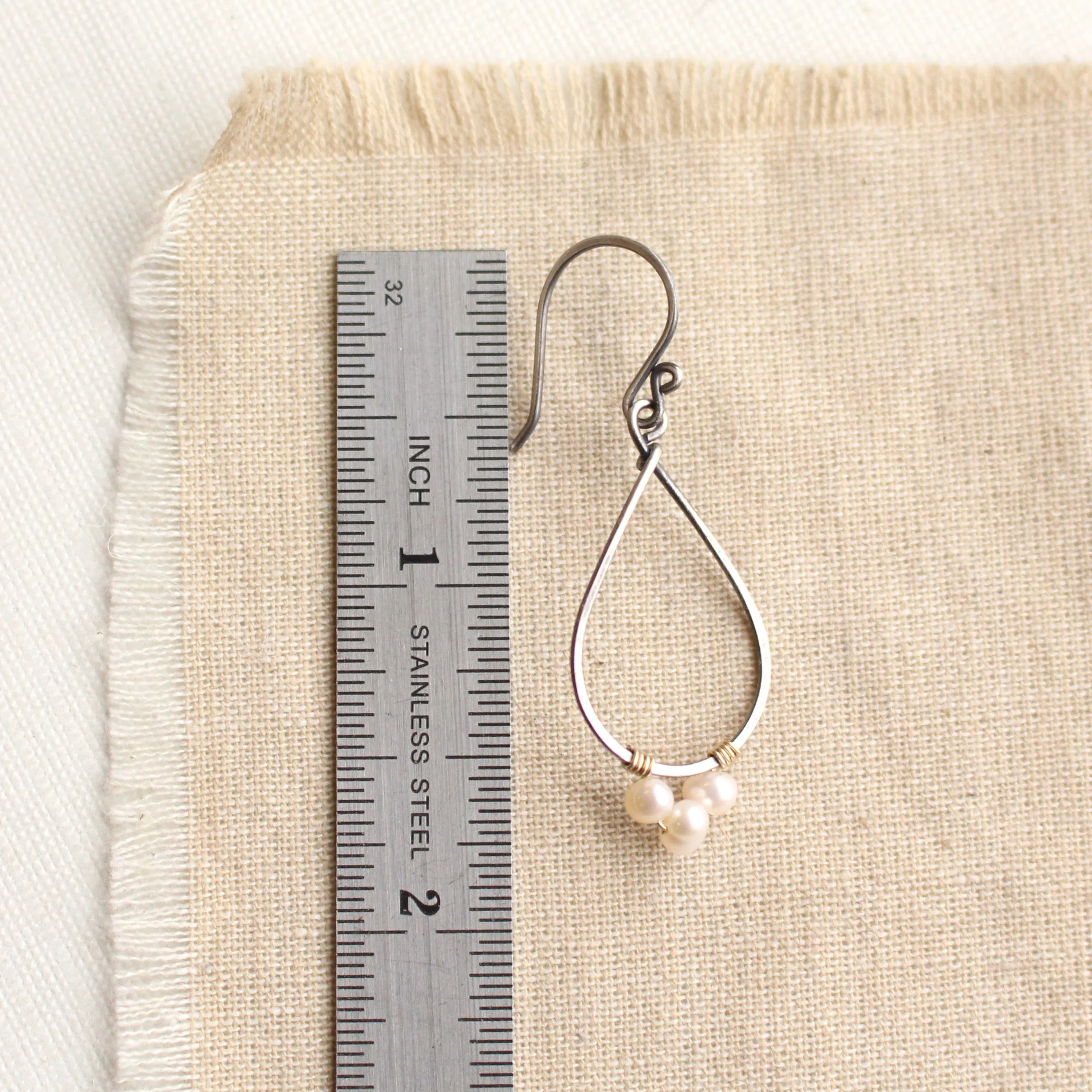 Pearl Wrapped Teardrop Mixed Metal Hoop Earrings