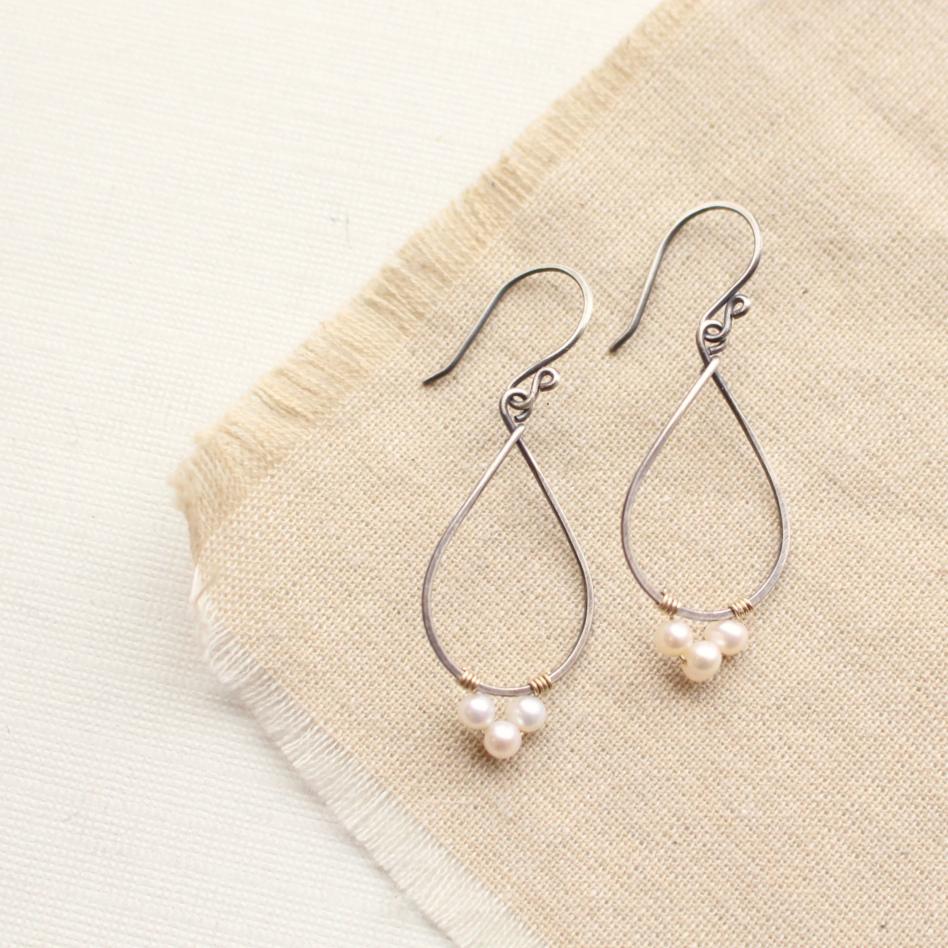 Pearl Wrapped Teardrop Mixed Metal Hoop Earrings