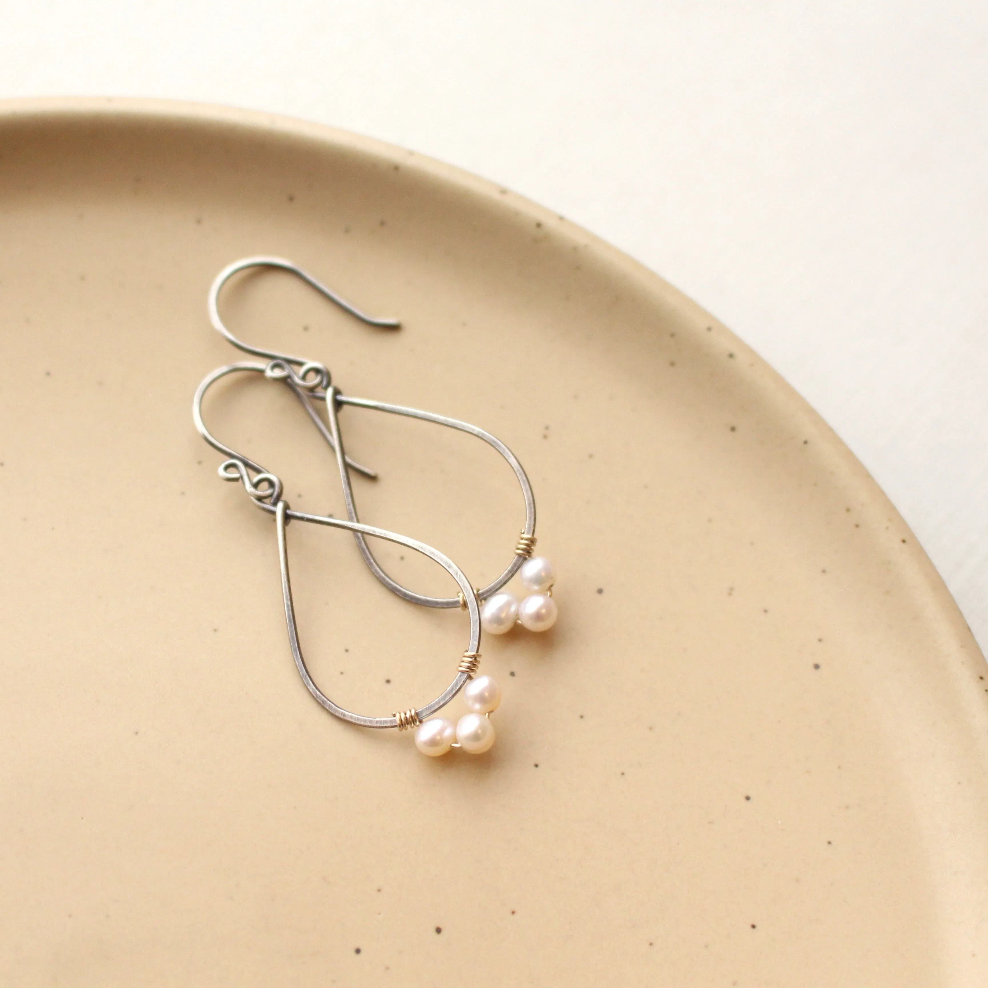 Pearl Wrapped Teardrop Mixed Metal Hoop Earrings