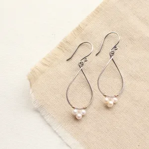 Pearl Wrapped Teardrop Mixed Metal Hoop Earrings