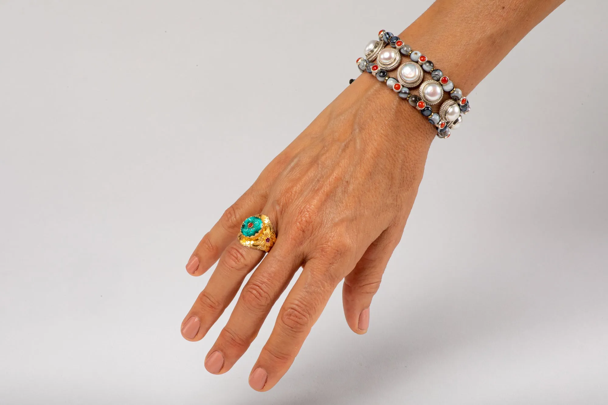 Pearls Setting Bracelet  with Agate