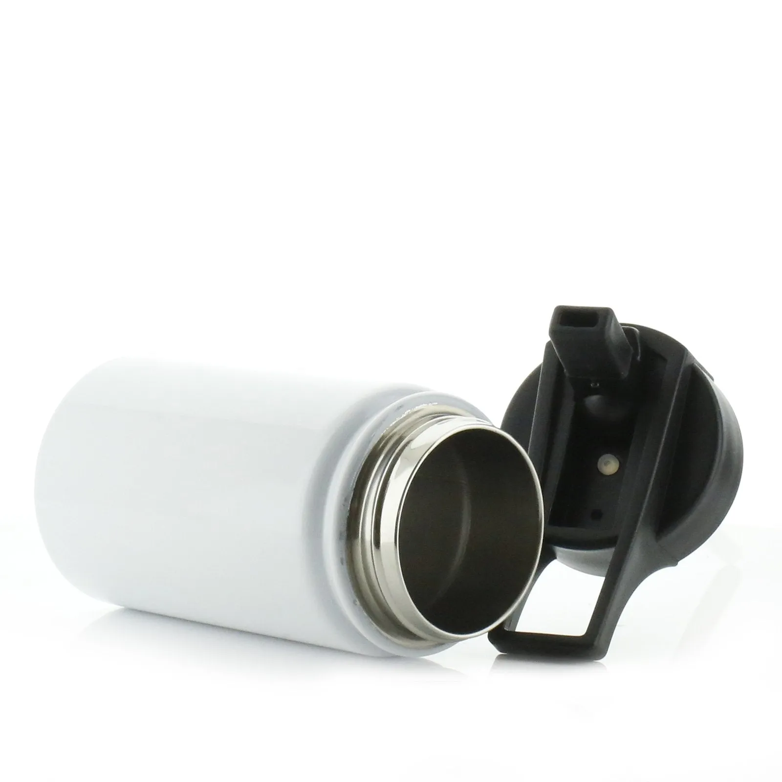 Personalised Grey Rabbit Cat ears and Name White Sports Flask