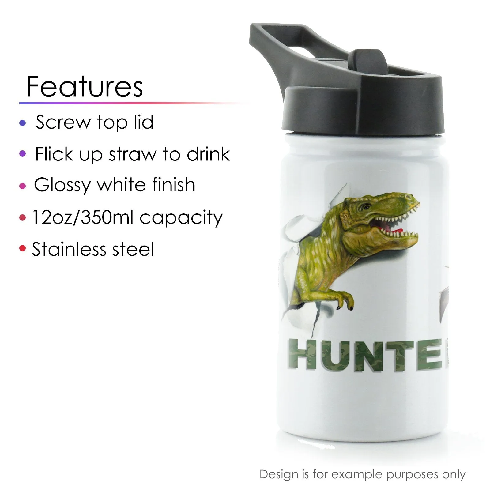 Personalised Grey Rabbit Cat ears and Name White Sports Flask