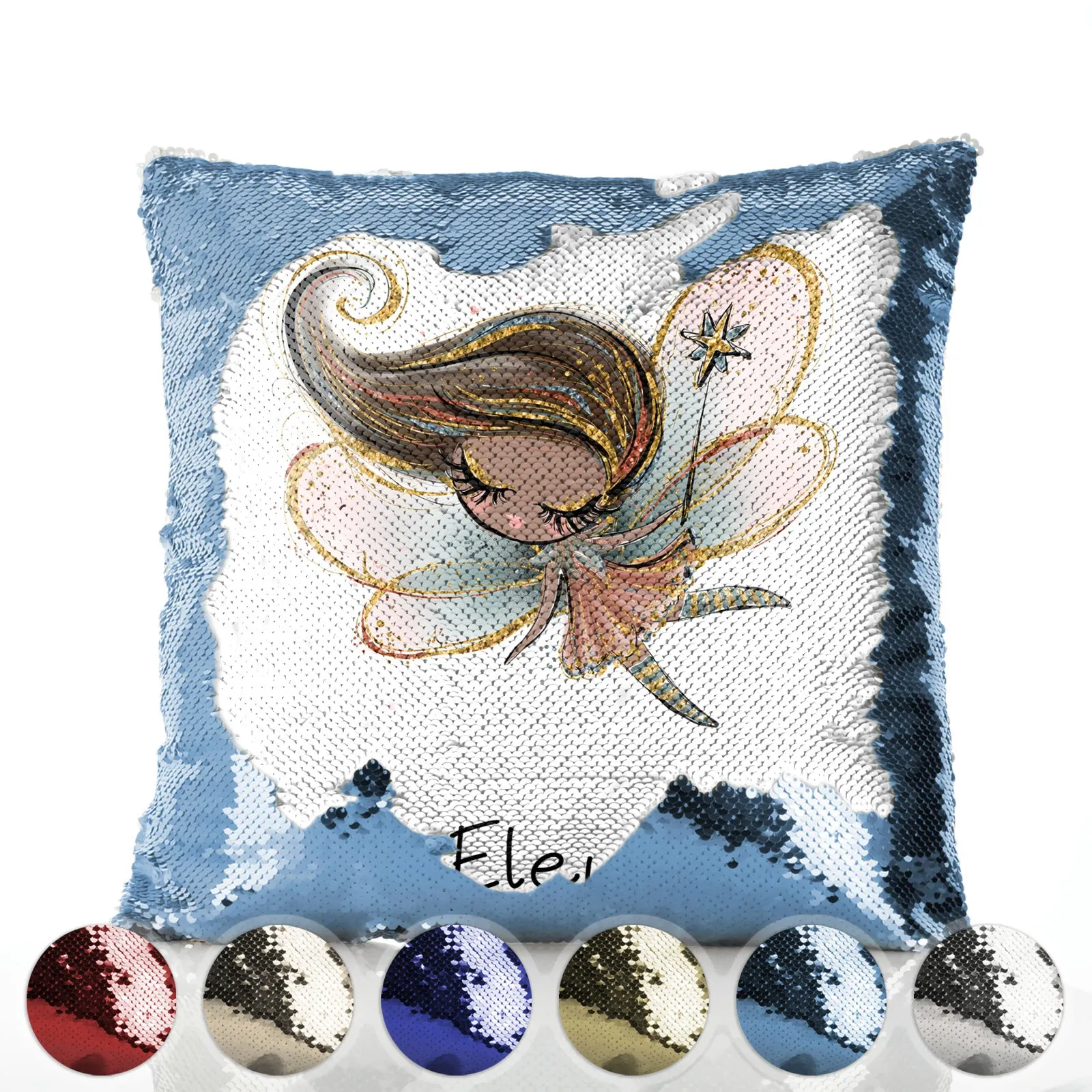 Personalised Sequin Cushion with Cute Text and Butterfly Hill Brown Plait Fairy