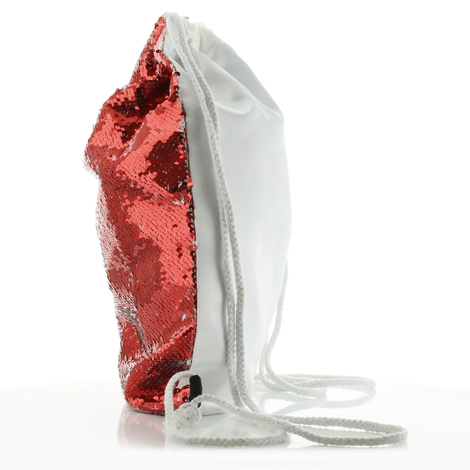 Personalised Sequin Drawstring Backpack with Stylish Text and Love Heart Birds Print