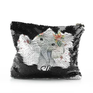 Personalised Sequin Zip Bag with Elephant Rain Drop Glitter Print and Cute Text