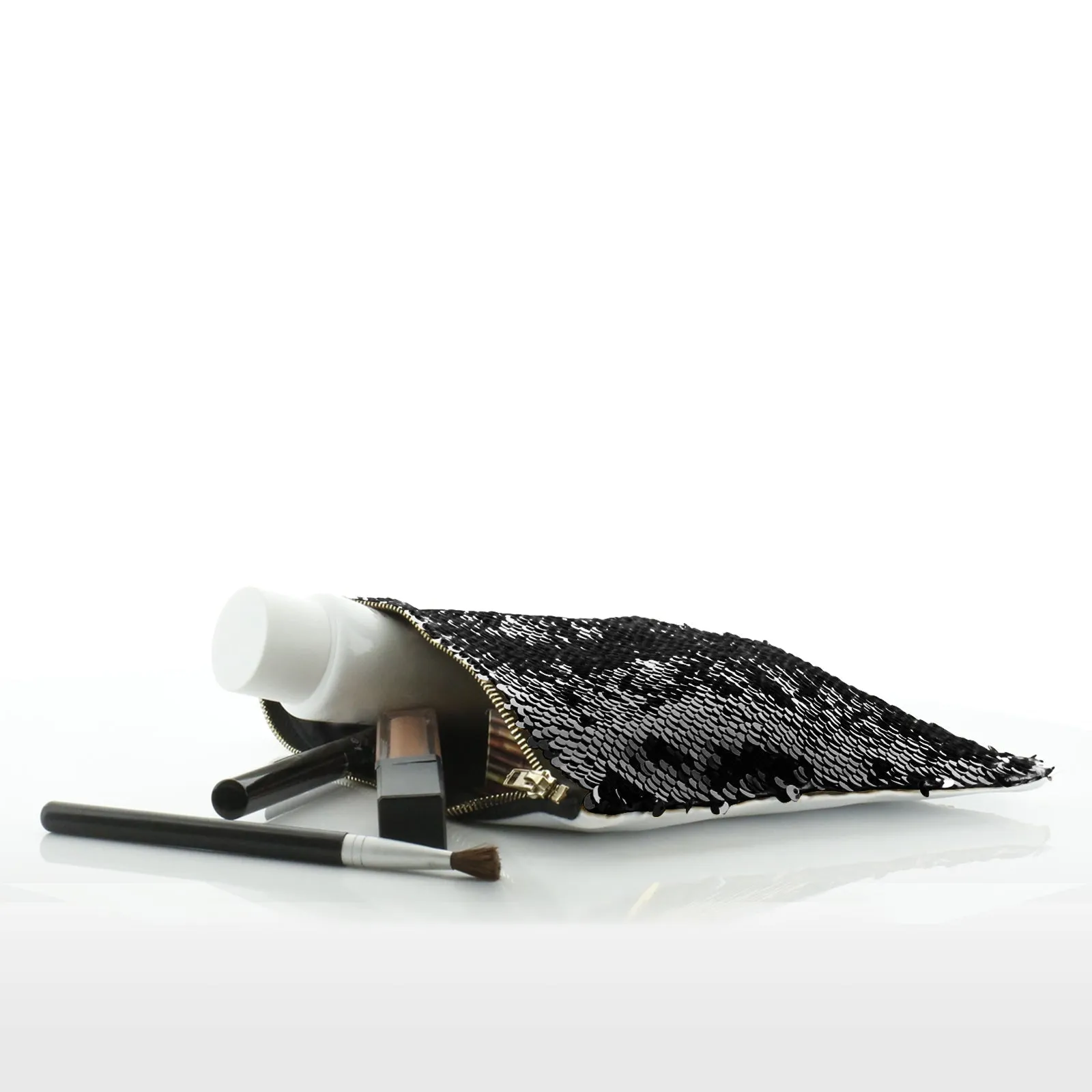 Personalised Sequin Zip Bag with Grey Elephant Feather Hat and Cute Text
