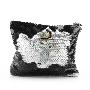 Personalised Sequin Zip Bag with Grey Elephant Feather Hat and Cute Text