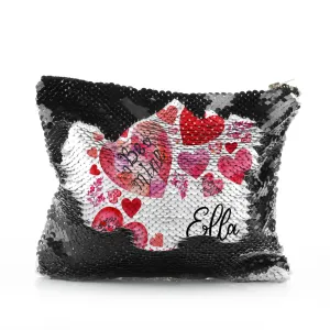 Personalised Sequin Zip Bag with Stylish Text and Material Hearts Love Message Print