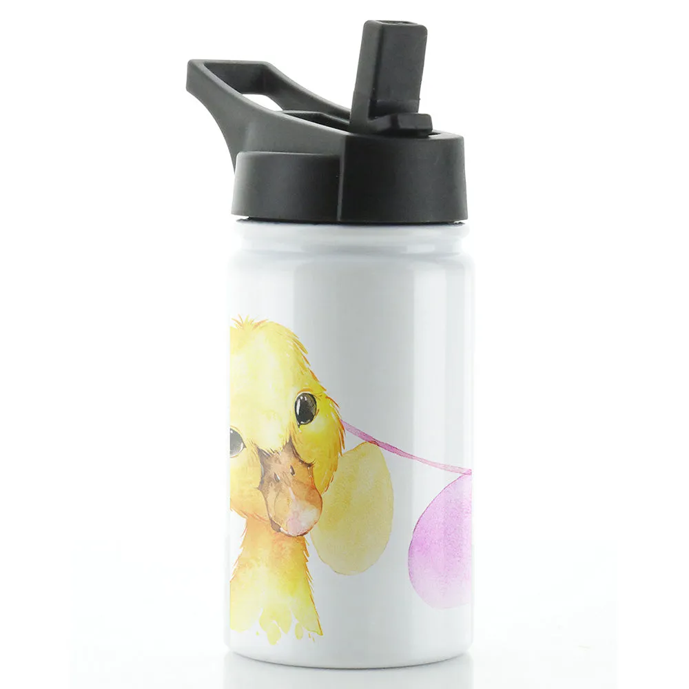 Personalised Yellow Duck Buntin and Name White Sports Flask
