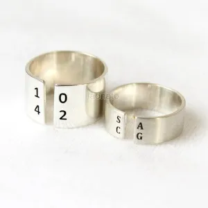 Personalized Open Band Ring in sterling silver /Couple Rings, initials ring, date ring