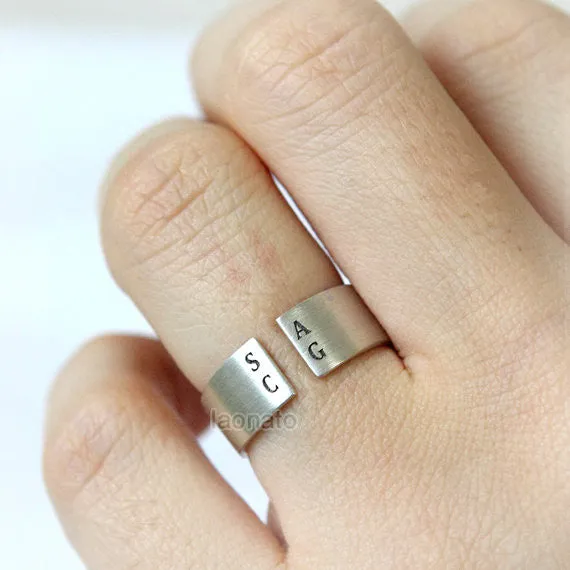 Personalized Open Band Ring in sterling silver /Couple Rings, initials ring, date ring