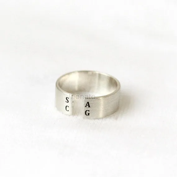 Personalized Open Band Ring in sterling silver /Couple Rings, initials ring, date ring