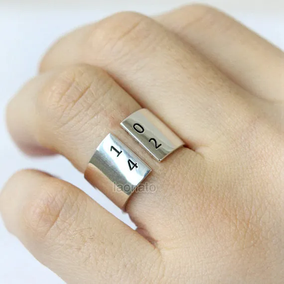 Personalized Open Band Ring in sterling silver /Couple Rings, initials ring, date ring