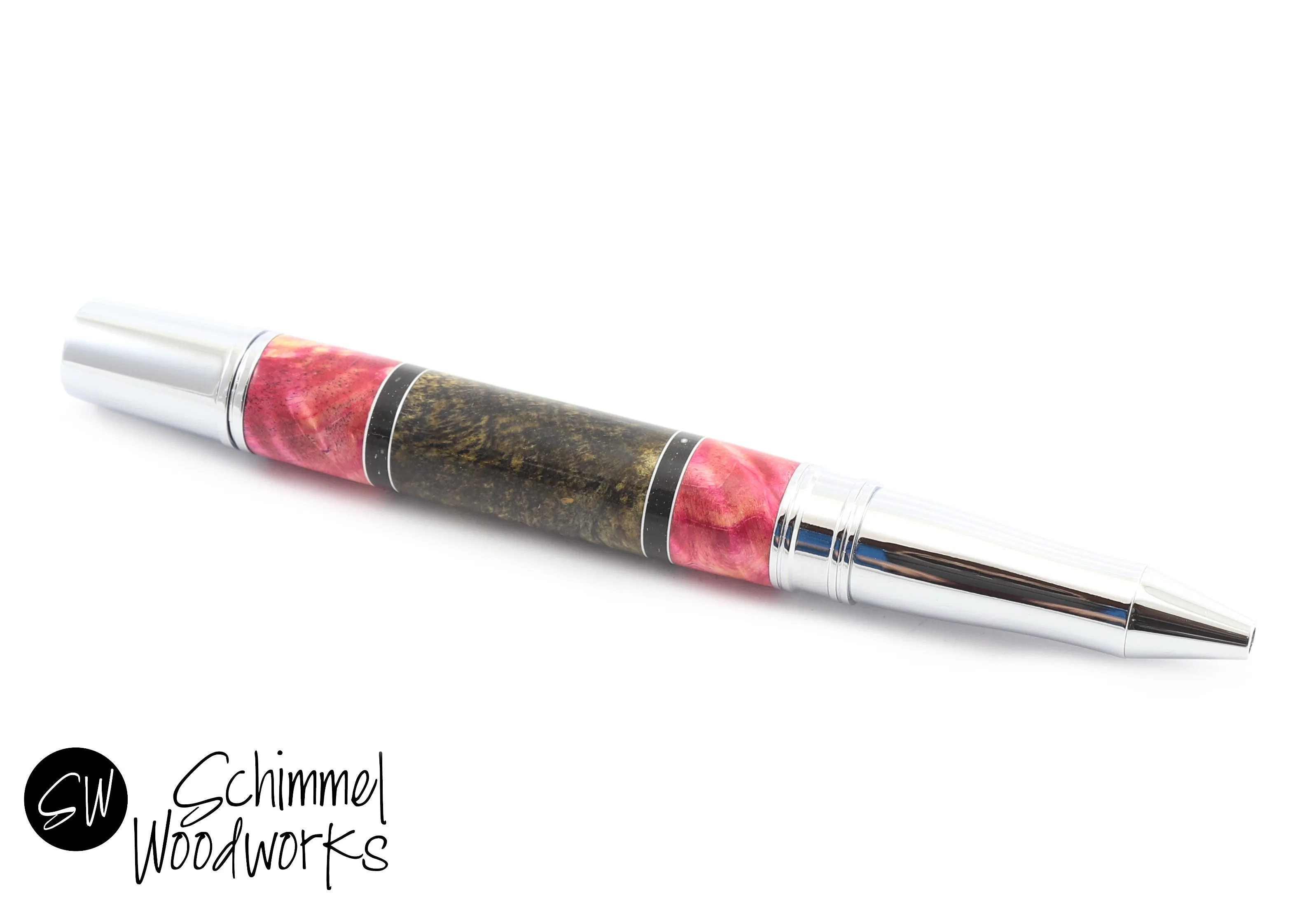 Pink Segmented Dyed Burl Wood Ballpoint Pen