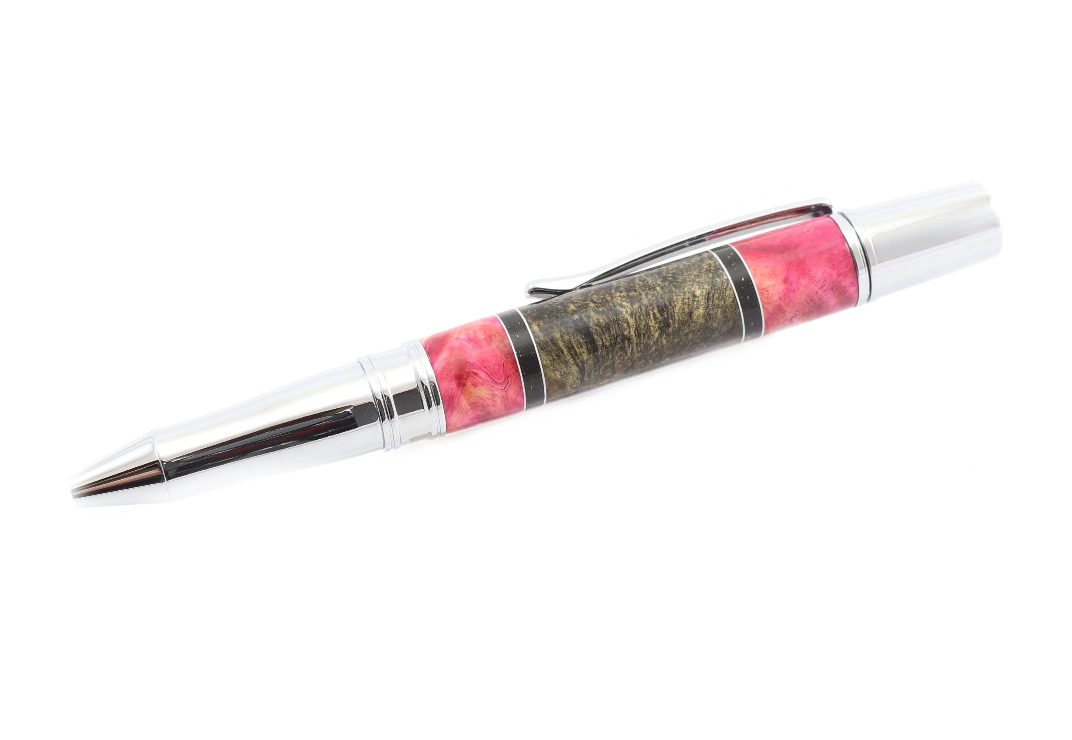 Pink Segmented Dyed Burl Wood Ballpoint Pen