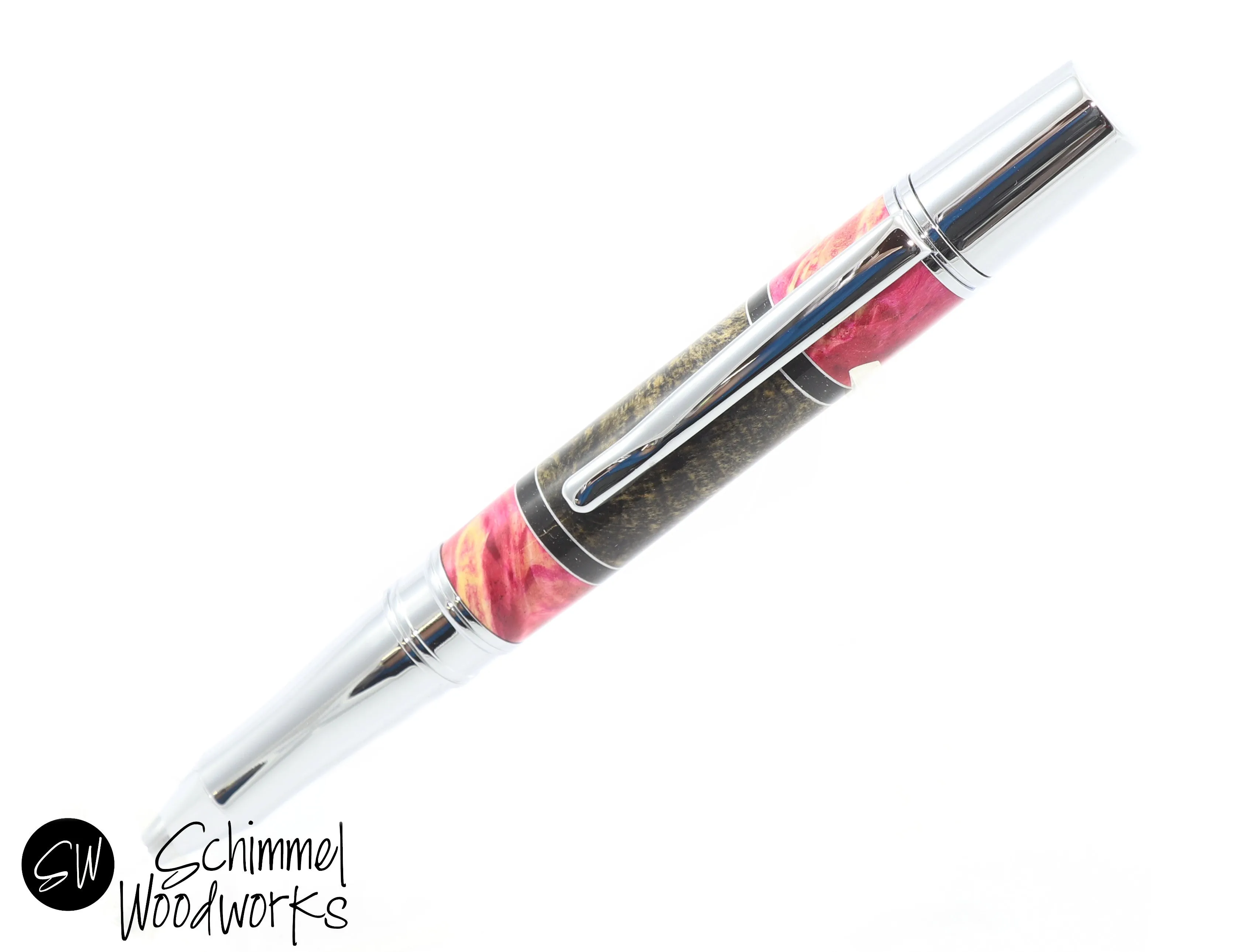 Pink Segmented Dyed Burl Wood Ballpoint Pen
