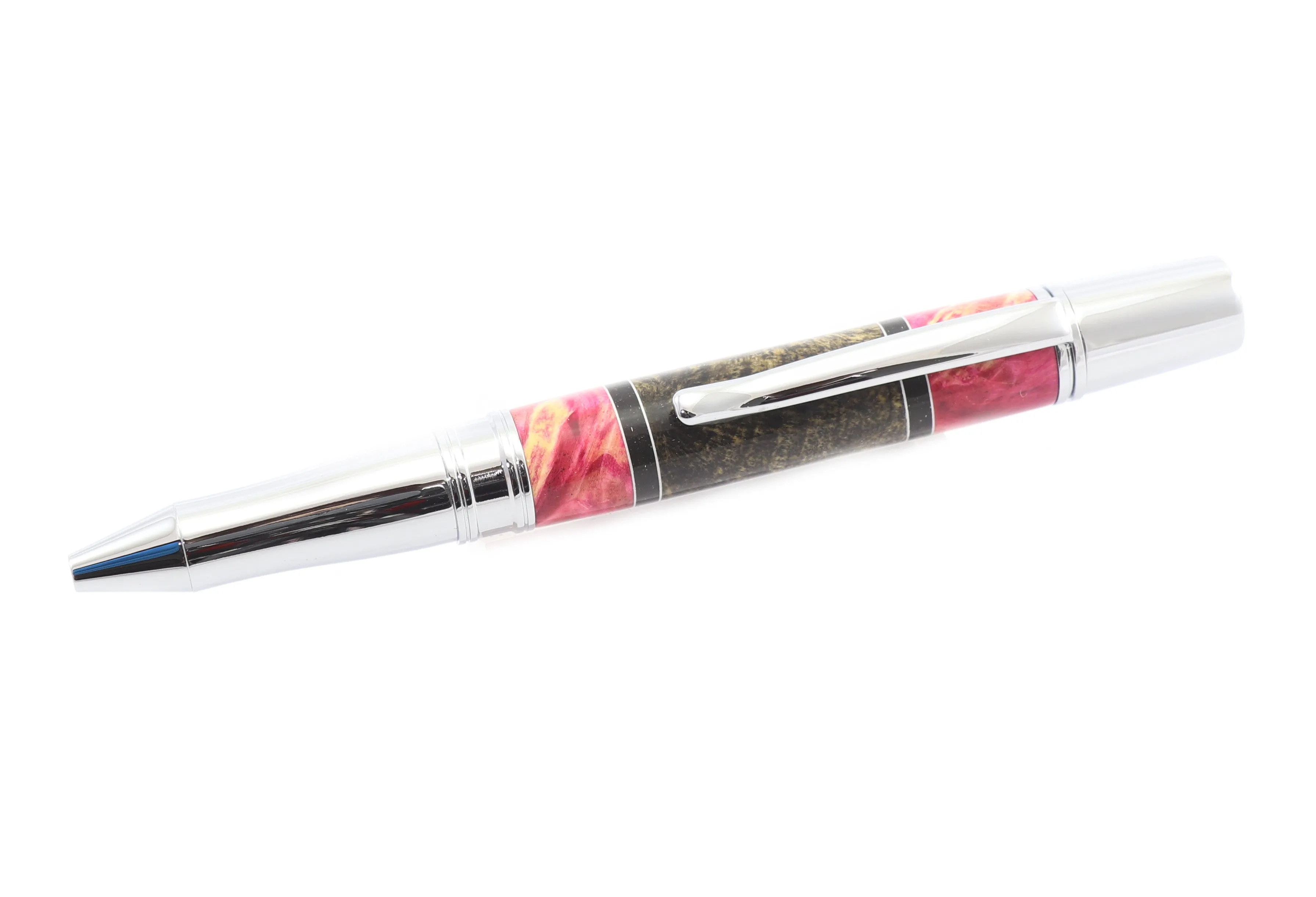 Pink Segmented Dyed Burl Wood Ballpoint Pen