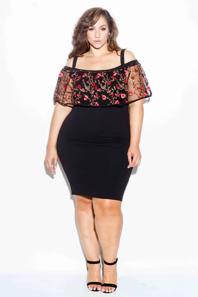 Plus Size Gorgeous Floral See Through Mesh Dress