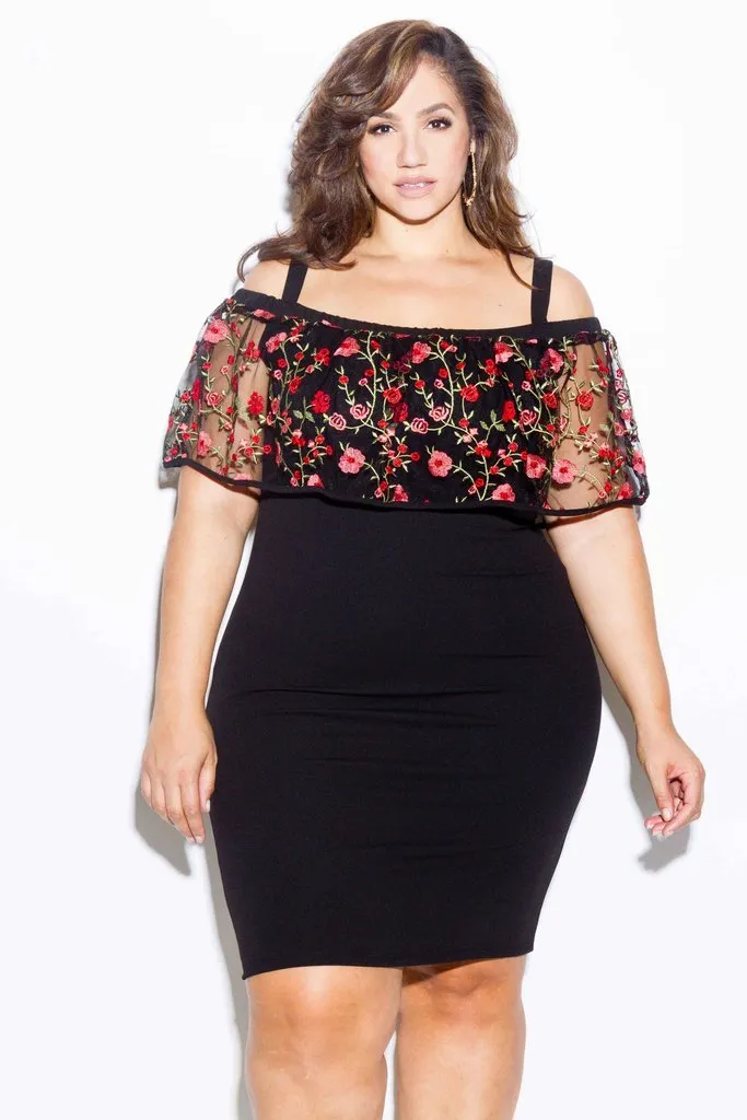 Plus Size Gorgeous Floral See Through Mesh Dress