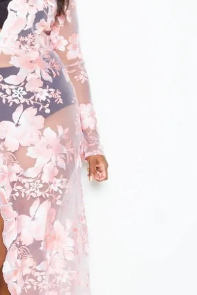 Plus Size Gorgeous See Through Floral Open Slit Maxi Dress