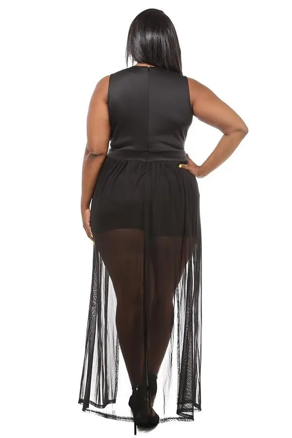 Plus Size Rose See Through Romper Skirt Set