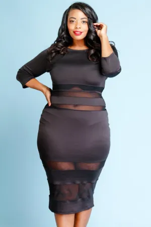 Plus Size See Through Mesh Insert Sexy Bodycon Dress