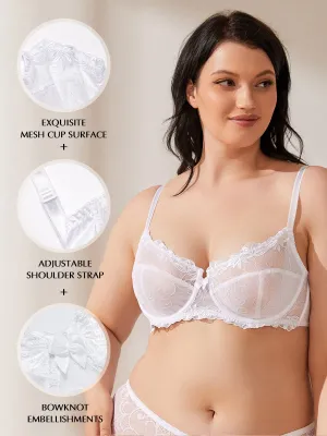 Plus Size See Through Unlined Underwire Lace Bra White