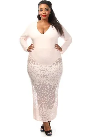 Plus Size Sexy Web See Through Mesh Bottom Midi Dress