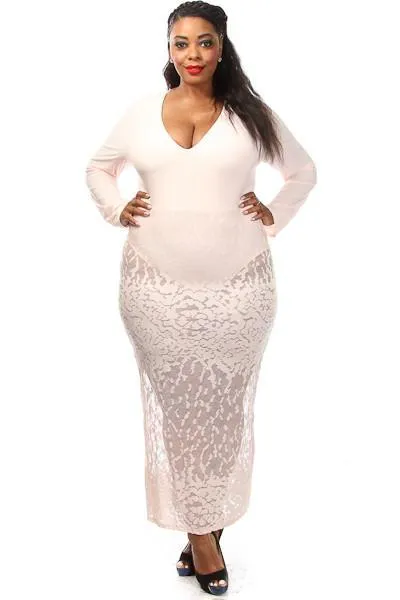Plus Size Sexy Web See Through Mesh Bottom Midi Dress