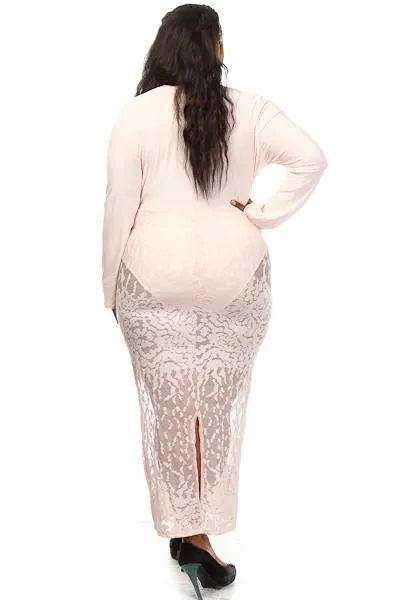 Plus Size Sexy Web See Through Mesh Bottom Midi Dress