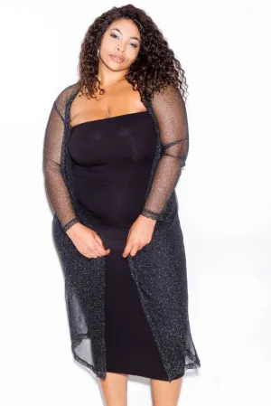 Plus Size Shimmer See Through Mesh Cardigan