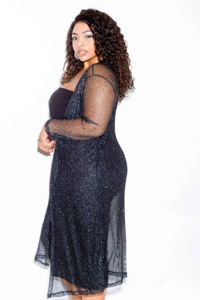 Plus Size Shimmer See Through Mesh Cardigan