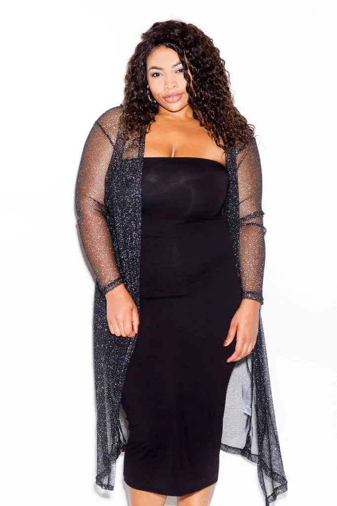 Plus Size Shimmer See Through Mesh Cardigan