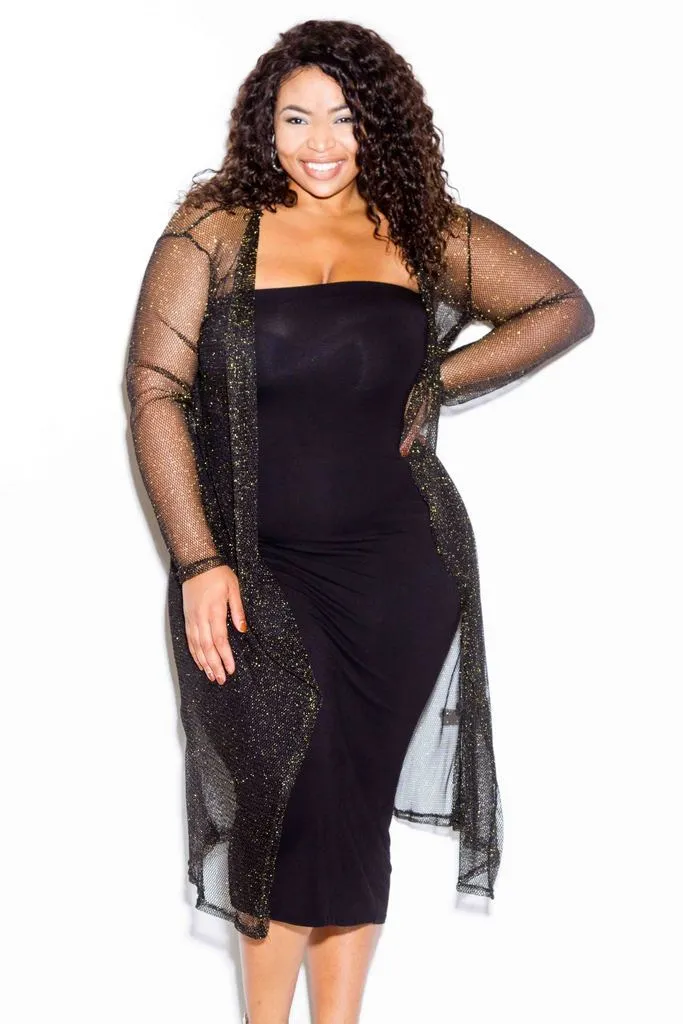 Plus Size Shimmer See Through Mesh Cardigan