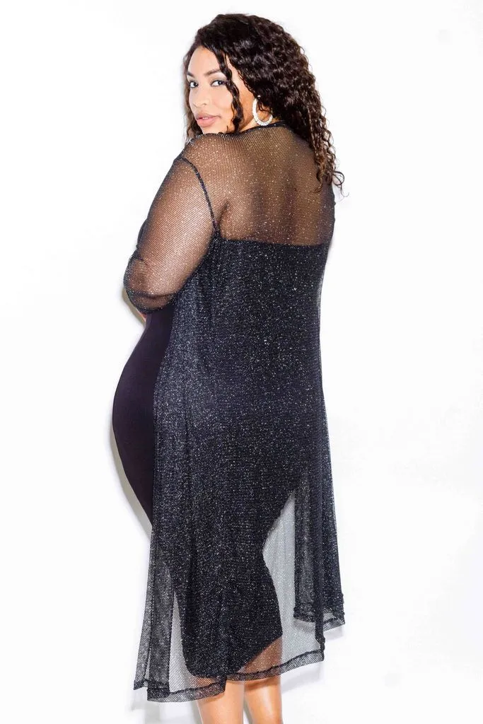 Plus Size Shimmer See Through Mesh Cardigan