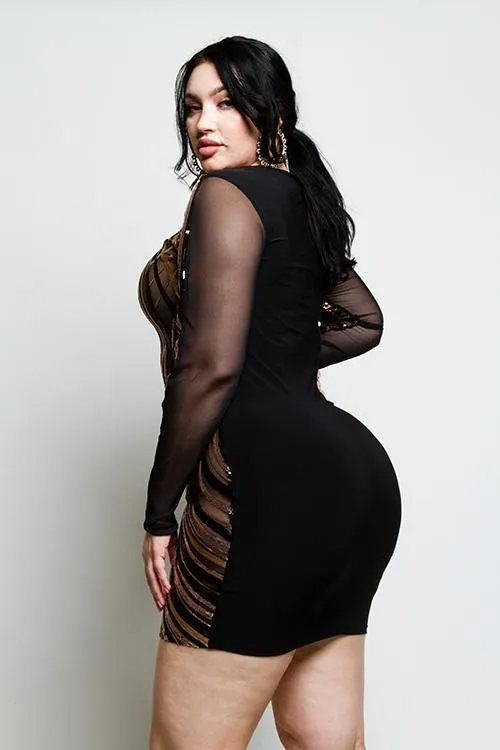Plus Size Sparkling Sequin See Through Mesh Dress