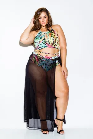 Plus Size Tropical See Through Mesh Matching Set