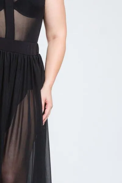 Plus Size Two Piece See Through Sleeveless Dress