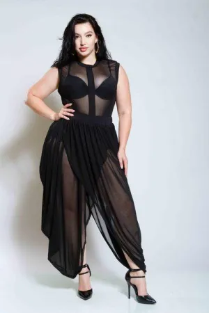 Plus Size Two Piece See Through Sleeveless Dress