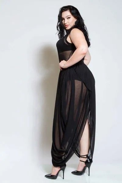 Plus Size Two Piece See Through Sleeveless Dress