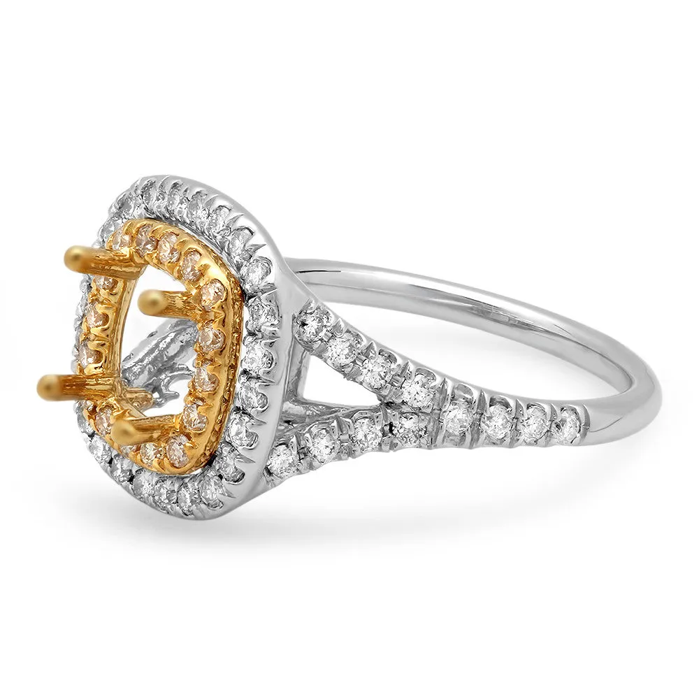 PMI 14YW@5.4 72RD1@0.82 7.5MM CUSHION TWO-TONE DOUBLE HALO SPLIT SHANK