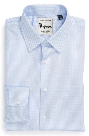Powder Blue Micro Check Shirt, Forward Point Collar, Rounded Cuff