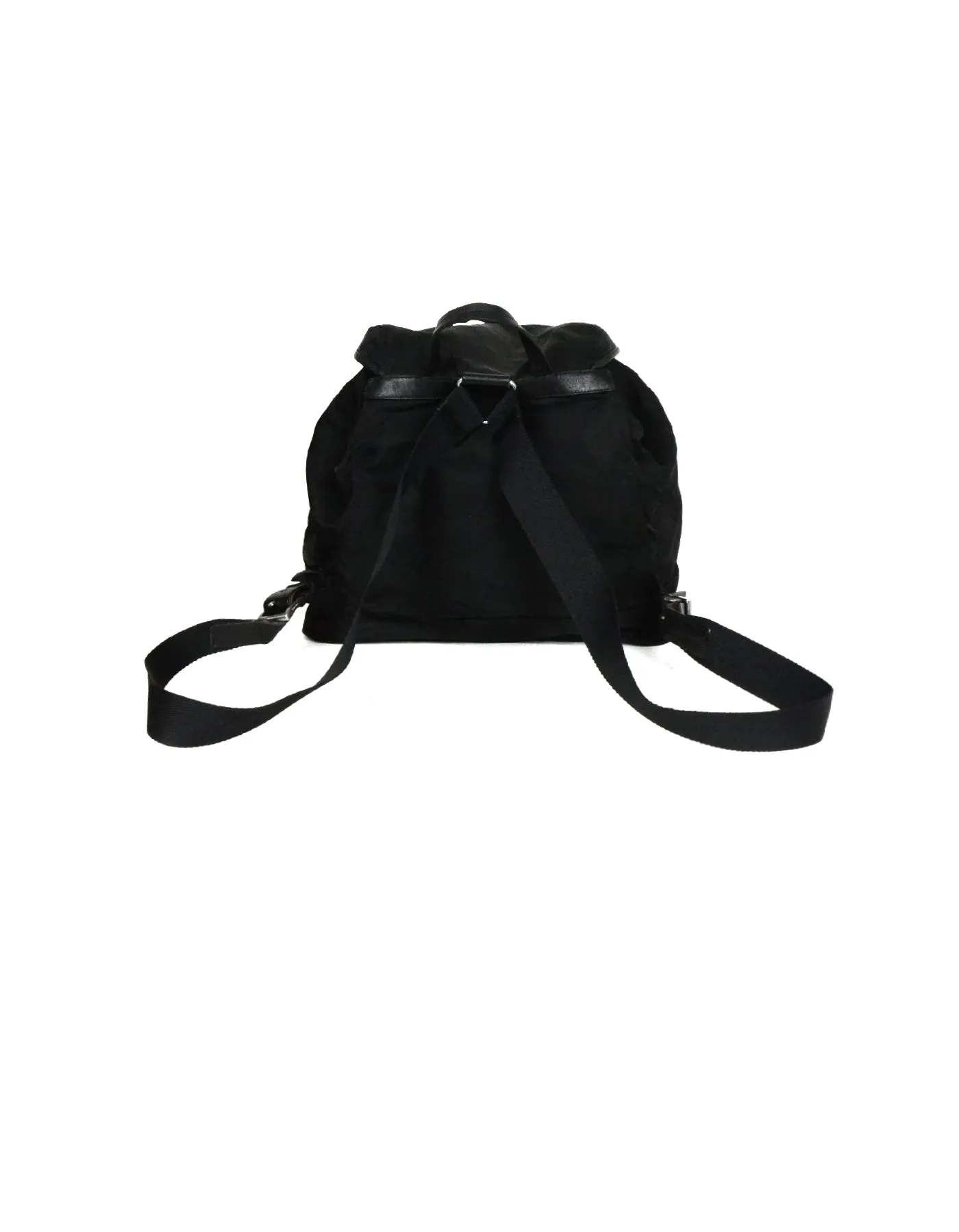 Prada Black Nylon & Leather Trim Double Pocket Backpack Bag