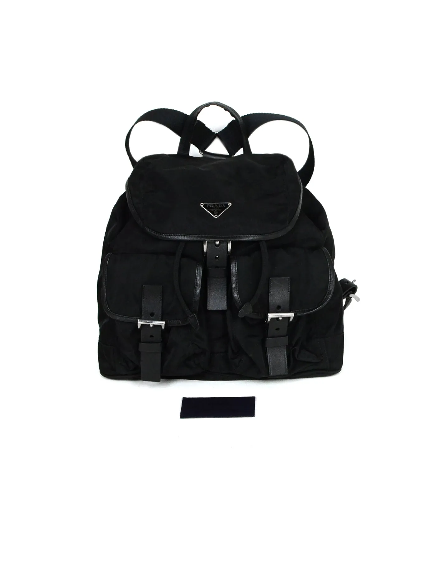 Prada Black Nylon & Leather Trim Double Pocket Backpack Bag