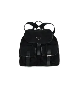 Prada Black Nylon & Leather Trim Double Pocket Backpack Bag