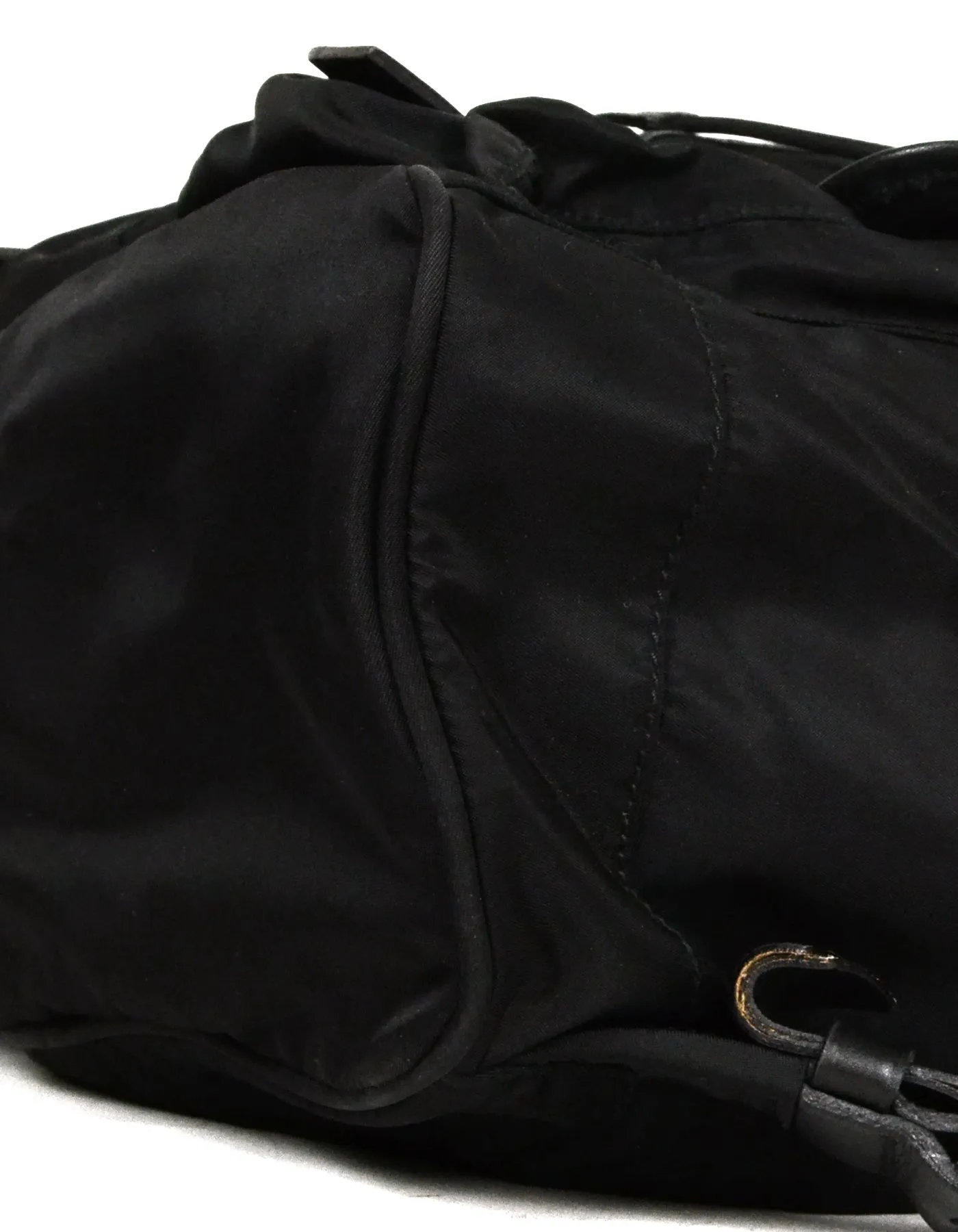 Prada Black Nylon & Leather Trim Double Pocket Backpack Bag