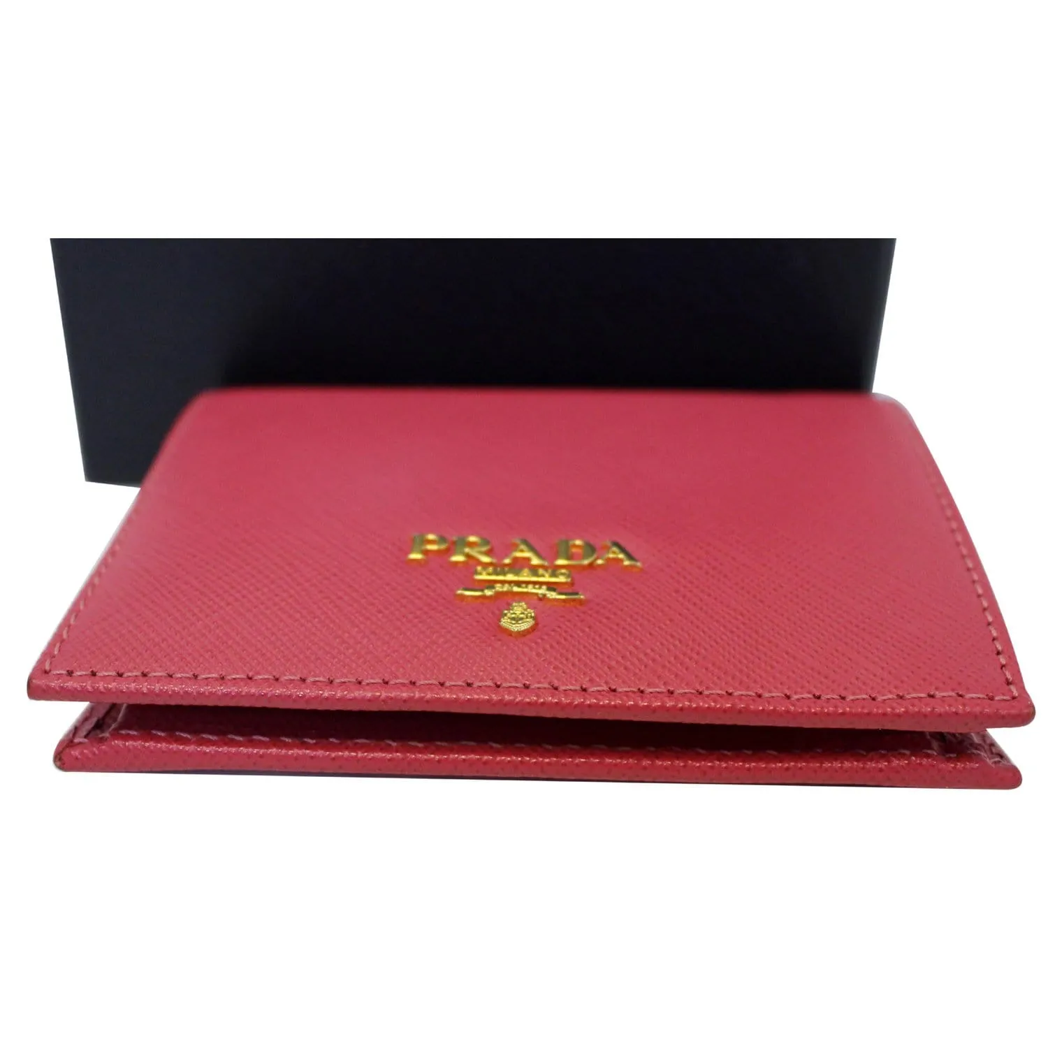 PRADA Saffiano Bi-Fold Card Wallet Red